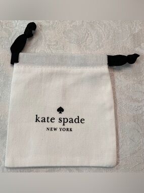 Kate Spade Jewelry Pouch in White Cotton with Black Drawstring NWOT